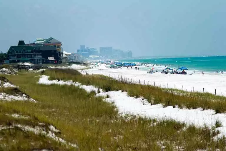 Mexican beach with hotels in the background